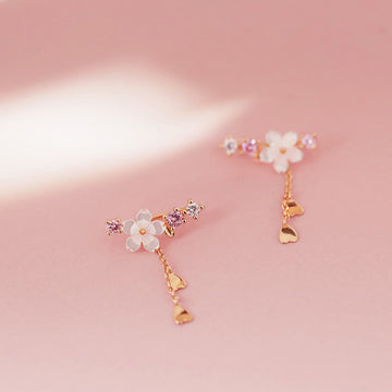 Perlevida floral crystal drop earrings for women with flower and heart details