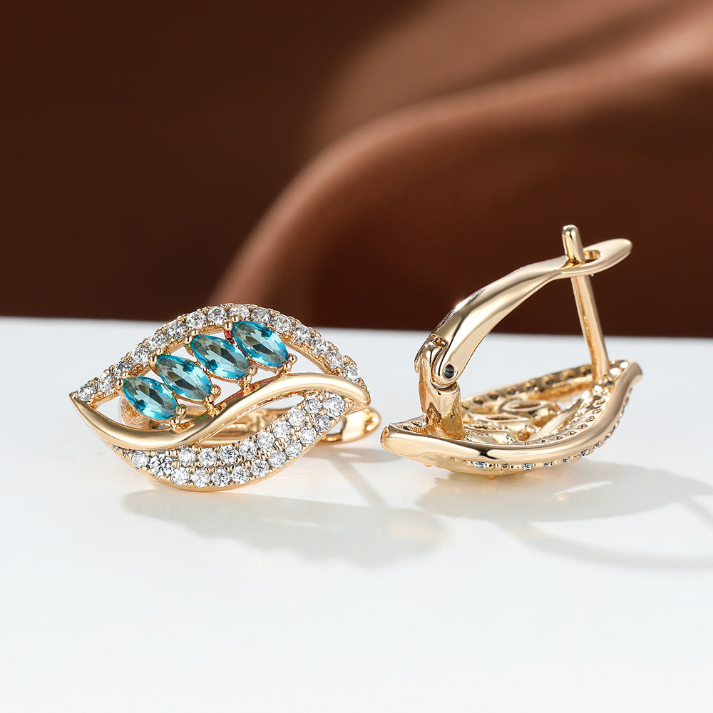 Perlevida leaf rhinestone stud earrings for women