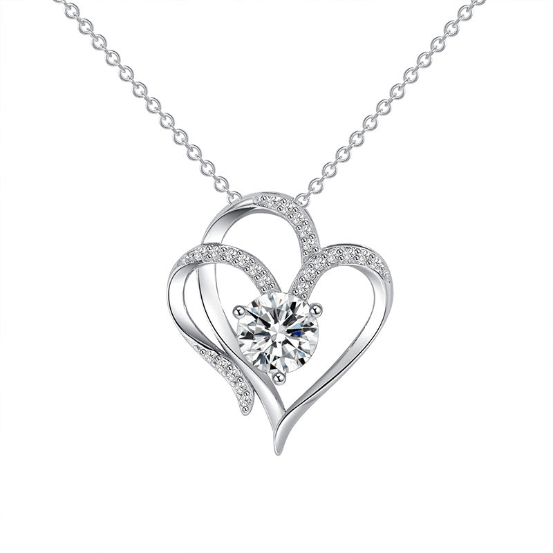 Perlevida double heart pendant necklace in Rose Gold with sparkling rhinestone accents